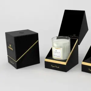 Elegant luxury candle boxes with gold foil branding and durable inserts